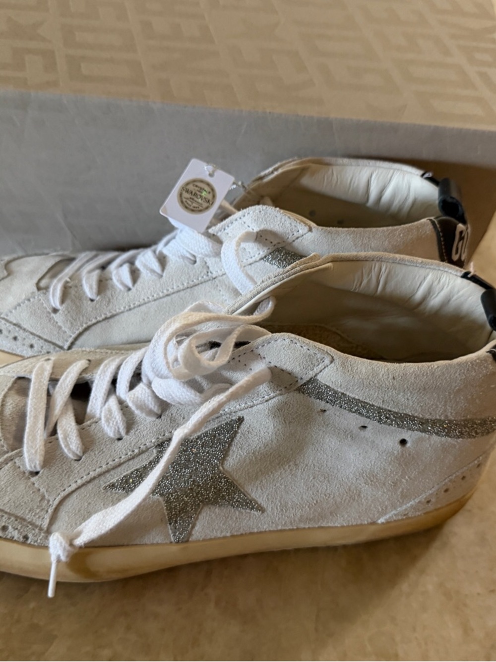 Golden Goose White Suede Sneakers with Silver Glitter Star